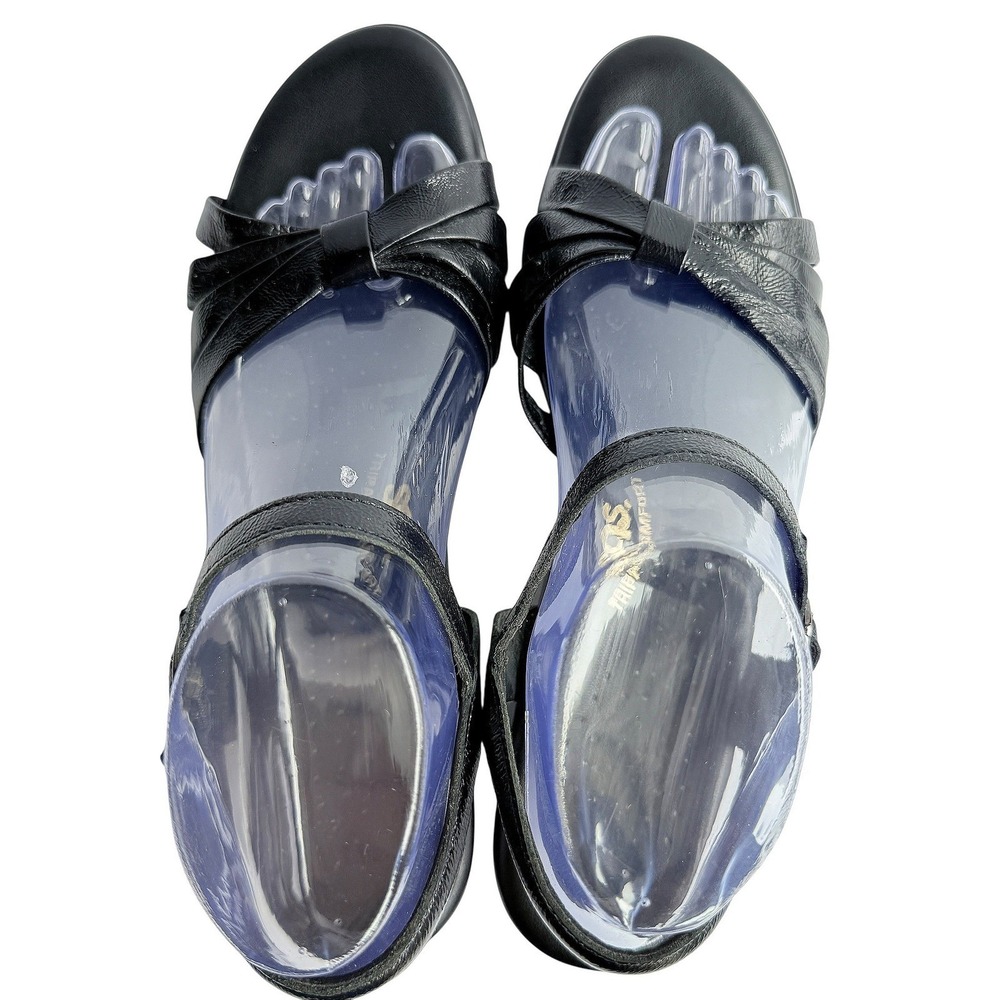 SAS Strippy Quarter Strap Wedge Sandal Black Patent Size 8.5 Narrow - Picture 5 of 16